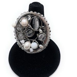 Cookie Lee Crystal /Pearl Stretch Ring - 29481